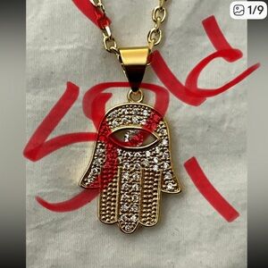 14k Gold Hamsa Third Eye Necklace Bracelet Jewelry Set Hand of Fatima Gift Sets